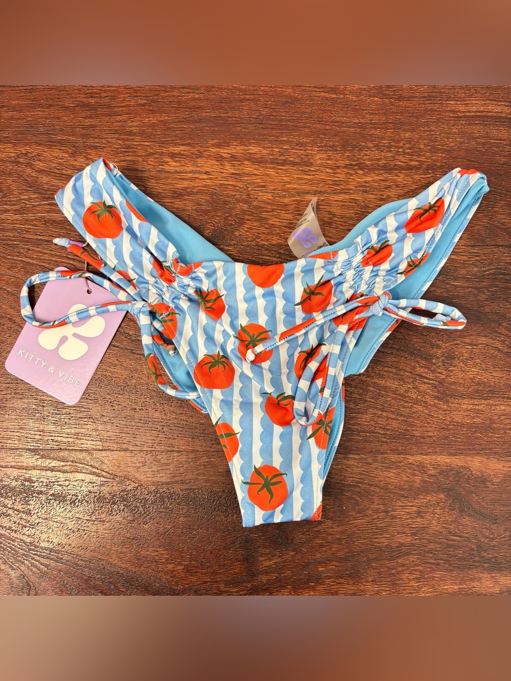 Kitty &‎ Vibe Ruched Tomato-Print Tie-Side Bikini Bottom